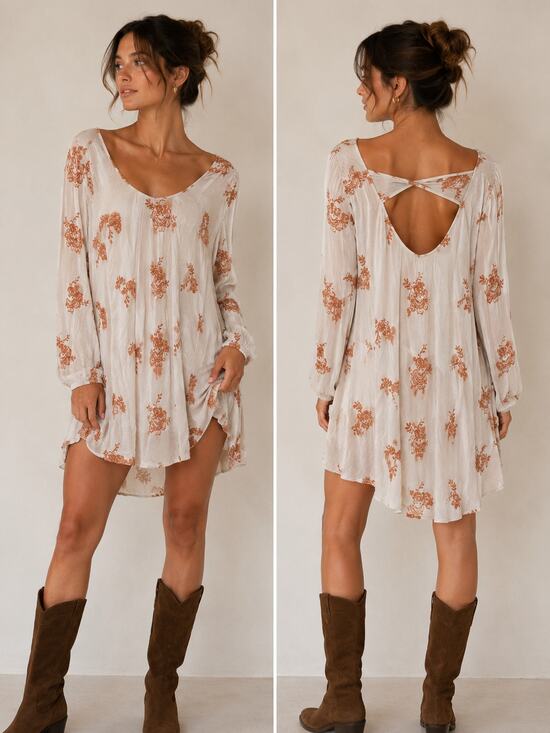 Free People Dresses & Skirts - Free People Embroidered Swing Dress Cream Orange Boho Cottagecore Large